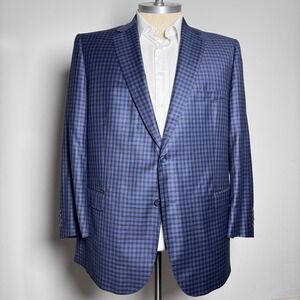 J. Hilburn Blazer Mens 50R Blue Black Check Wool Two Button Sport Coat EU Custom